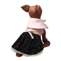 犬服のベルベット リボン ドレス ケープ セット ピンク]