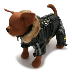 犬服のエナメル フリース ジャンプスーツ [ブラック]